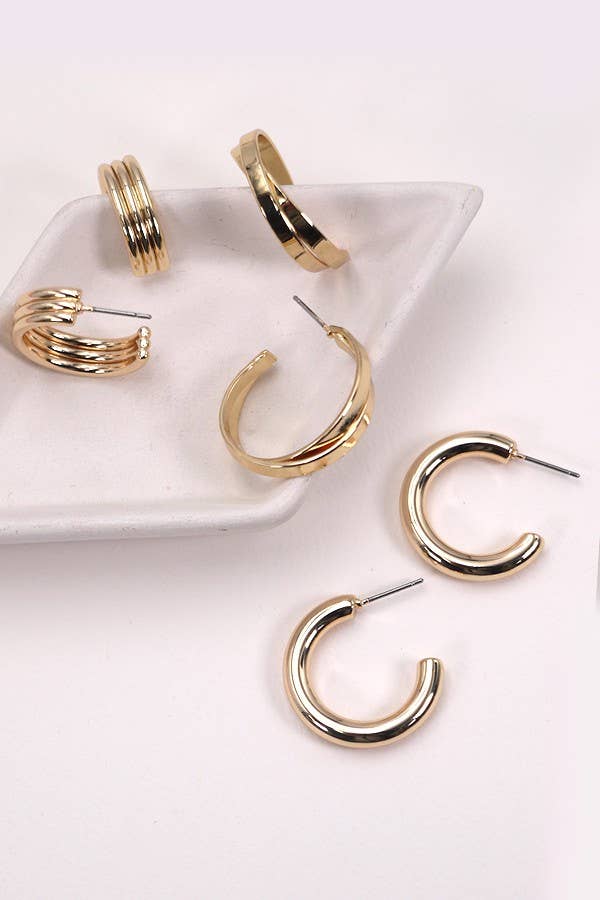 MULTI HOOP TRIO EARRINGS : Gold