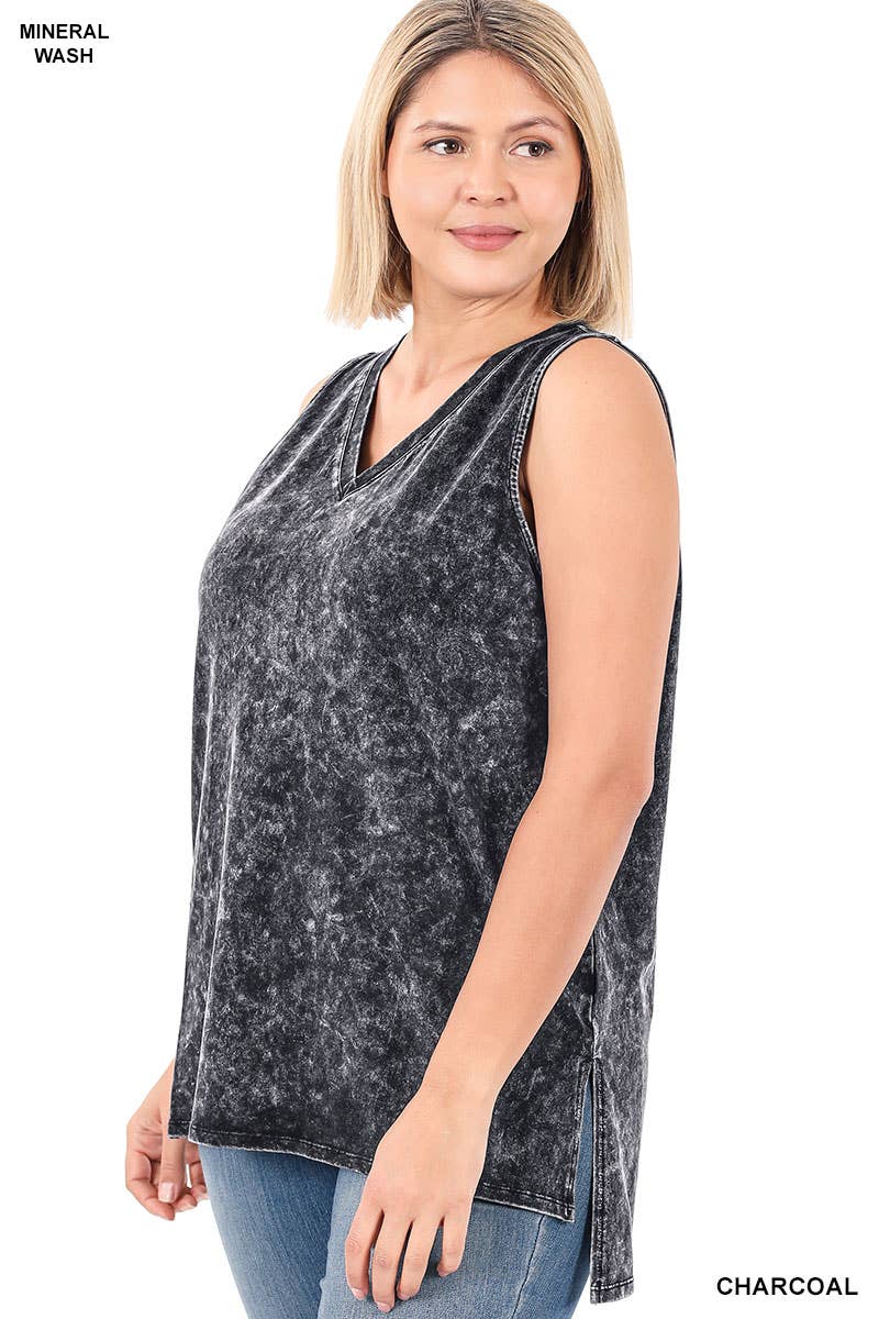 Mineral Wash Tank Top w/ side-slit Plus size