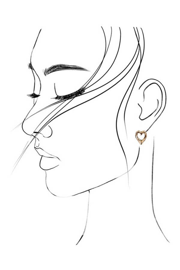 BOW HEART CHARM STUD TRIO EARRINGS: GOLD