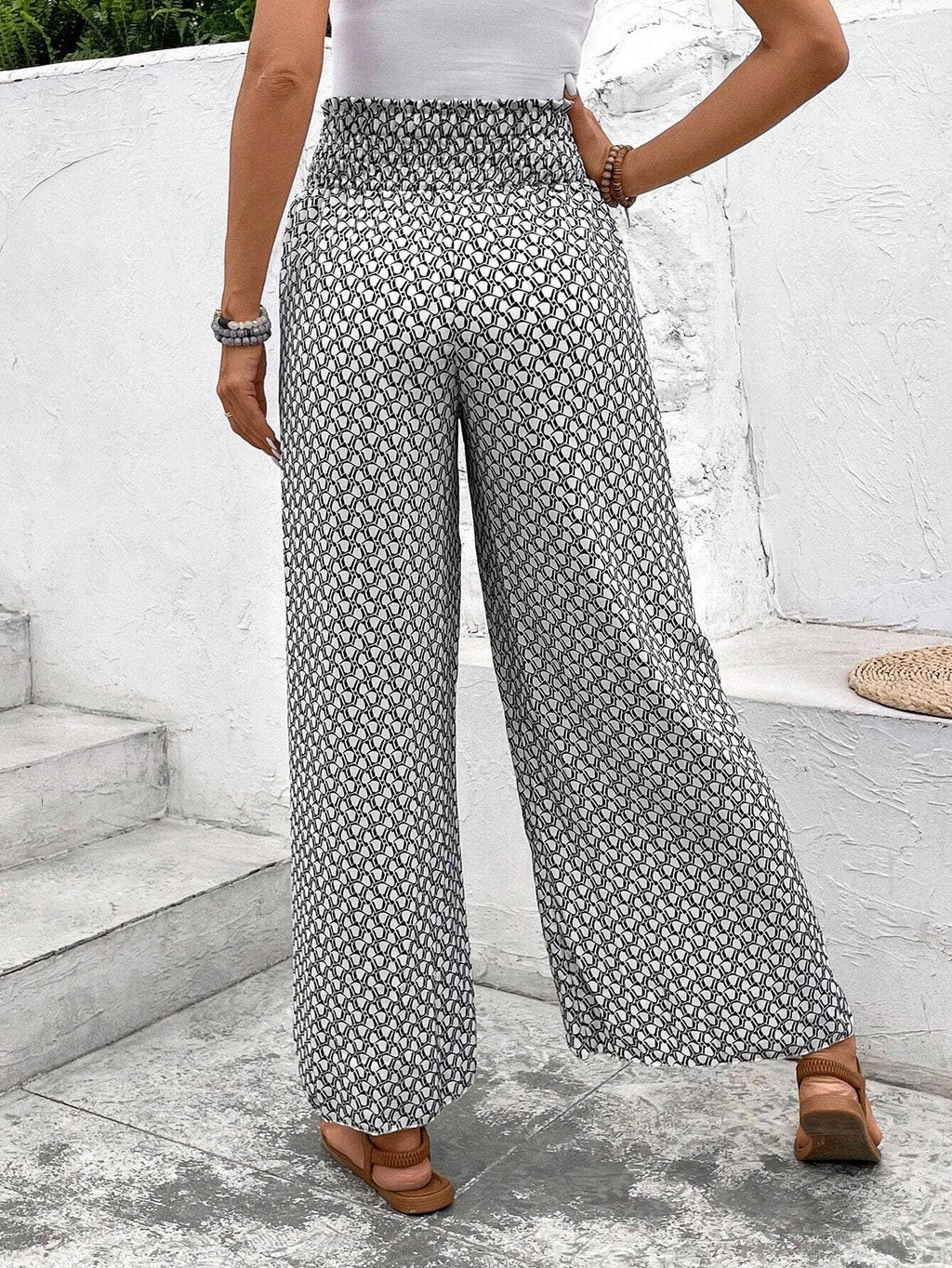 Floral side slit wide leg culottes