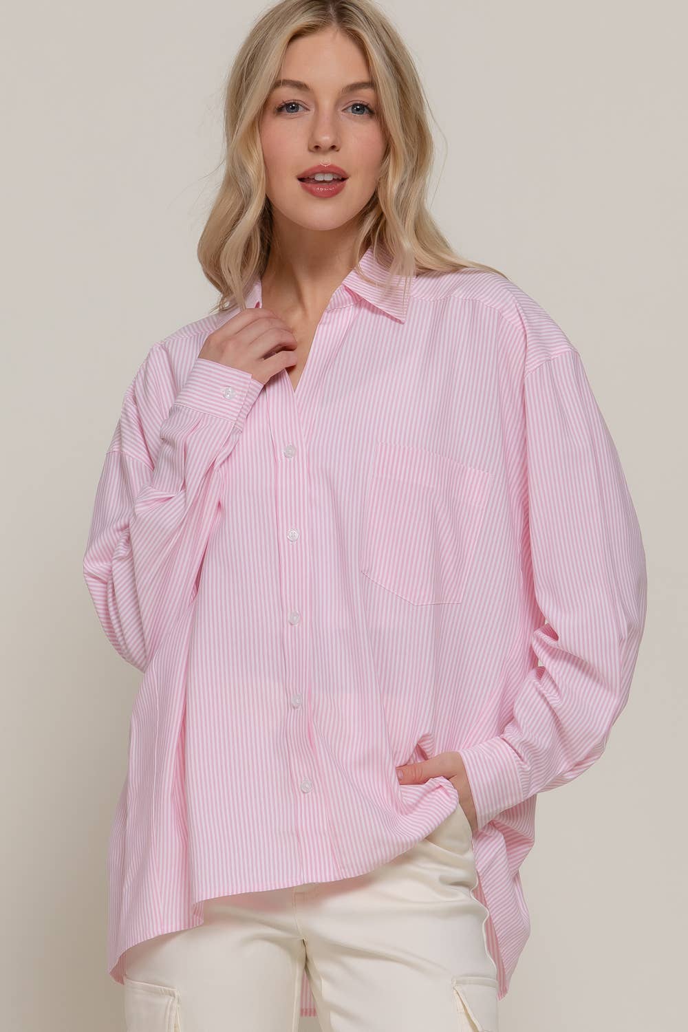 Long Dolman Sleeve Oversized Stripe Shirt