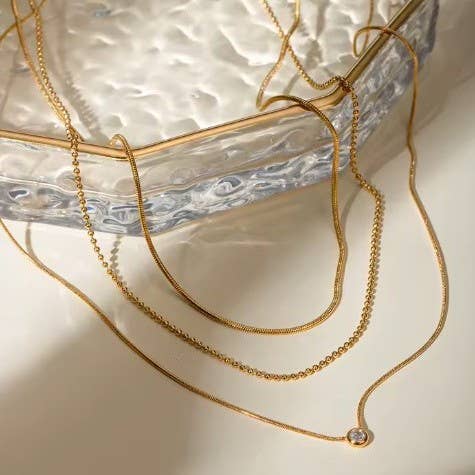18K STAINLESS STEEL TARNISH FREE LAYERED NECKLACE: GOLD