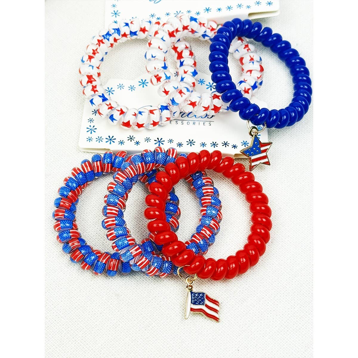 USA Charm Phone Cord Hair Tie Set: MIX COLOR