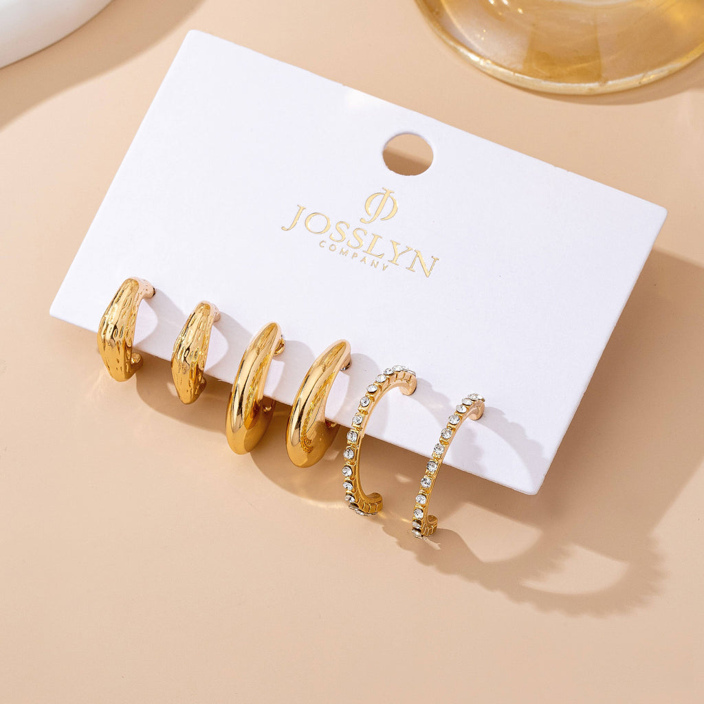 Tapered Rhinestone Huggie Hoop Trio Earring: GOLD