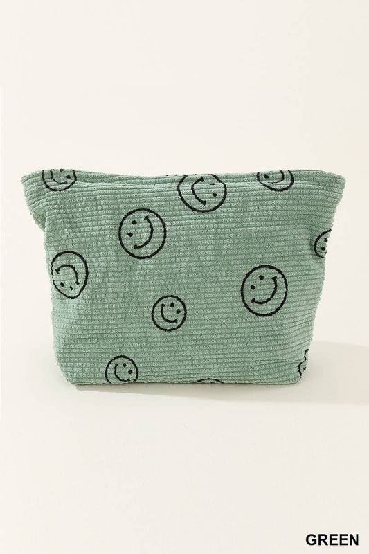 Corduroy Smile Cosmetic Makeup Clutch Bag: GREEN