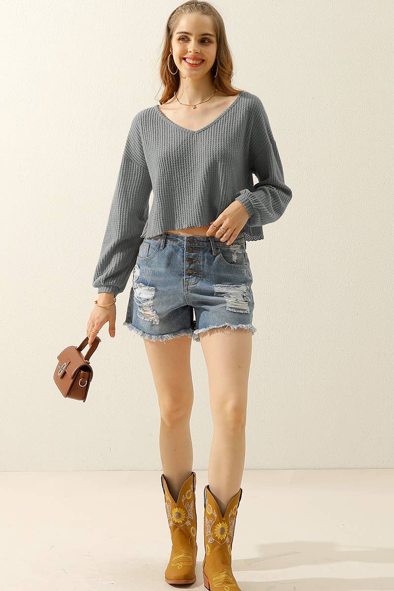 Long Sleeve Knit Top: CHARCOAL