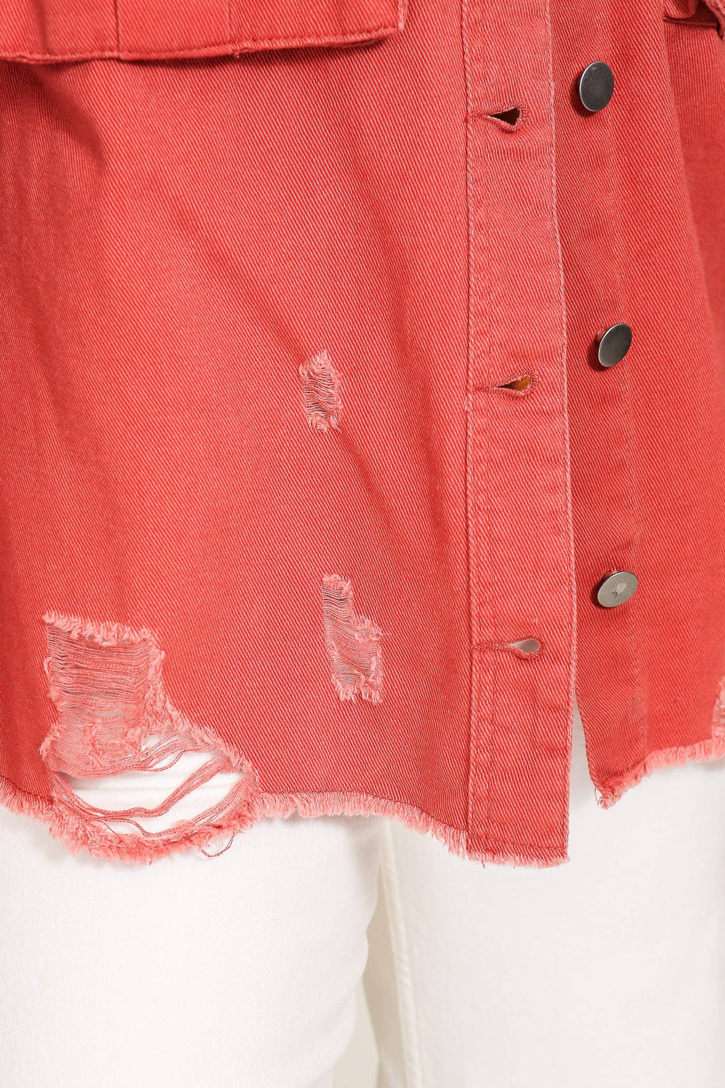 Distressed Oversized Denim Jacket :Mauve
