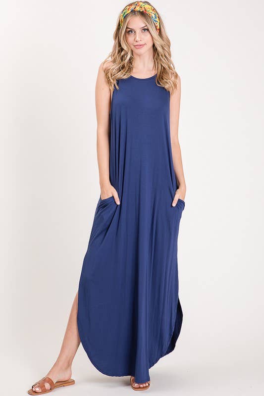 SOLID NAVY MAXI DRESS