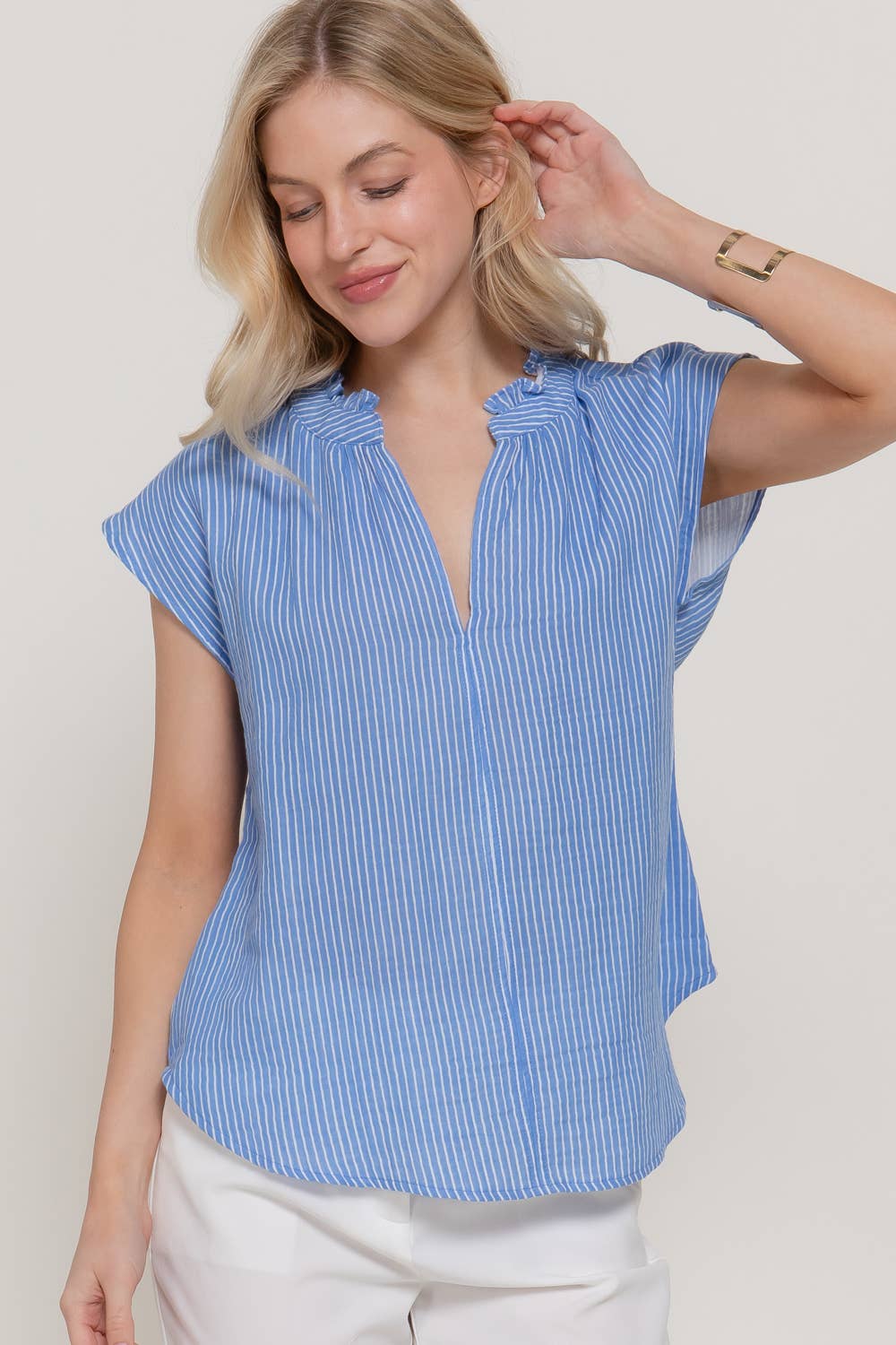Short Sleeve Stripe Print Blouse