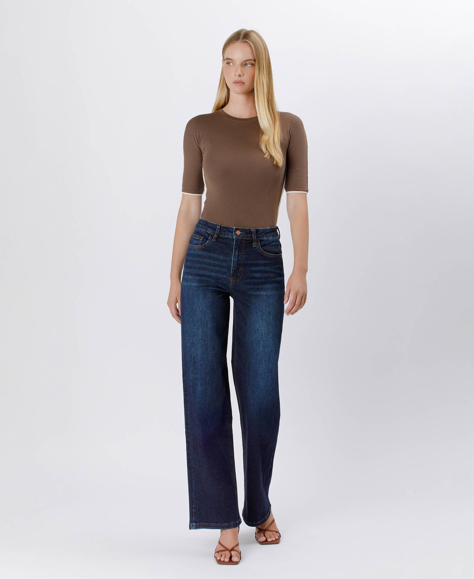 90'S VINTAGE SUPER HIGH RISE DARK WASH LOOSE JEANS
