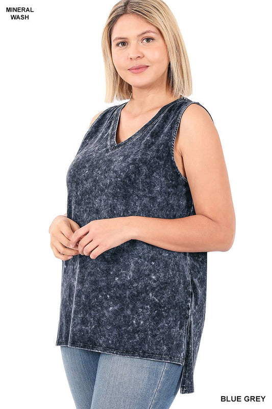 Mineral Wash Tank Top w/ side-slit Plus size