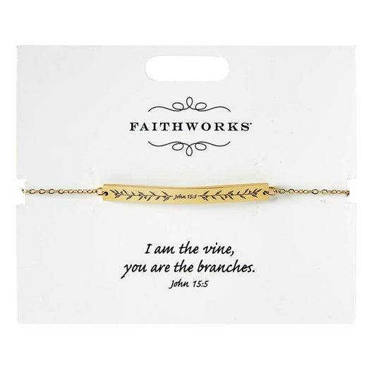 Bar Bracelet - Jesus is the Vine - Gold: Wipe Clean with Damp Cloth / Gold Plated / 7" L with 1.5" Extender