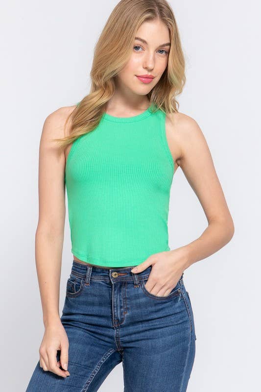 Round Neck Rib Knit Top:Mint
