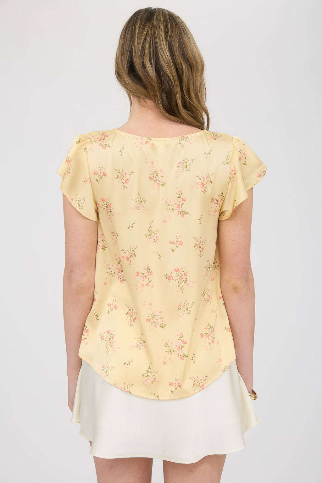 FLORAL SCALLOP SATIN BLOUSE: YELLOW