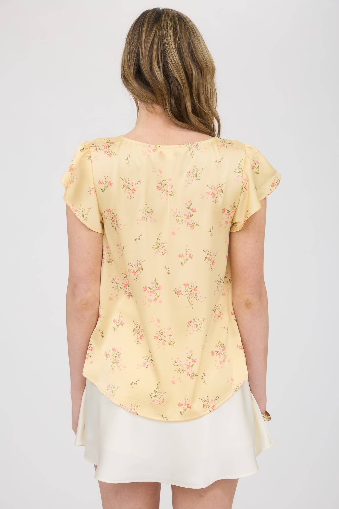 FLORAL SCALLOP SATIN BLOUSE: YELLOW