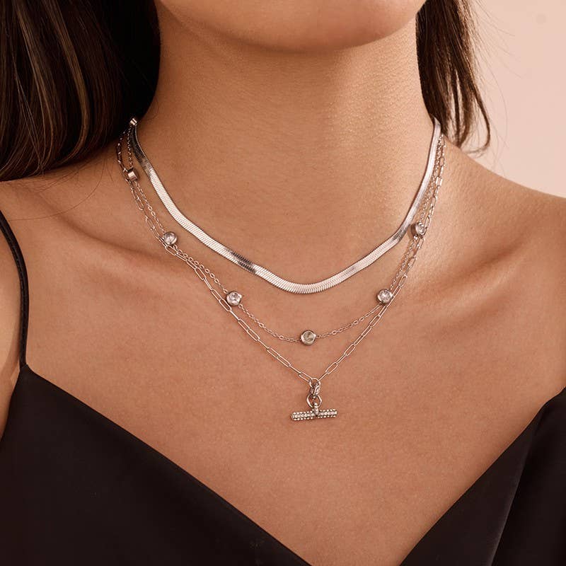 STAINLESS STEEL TARNISH FREE LAYERED NECKLACE: SILVER