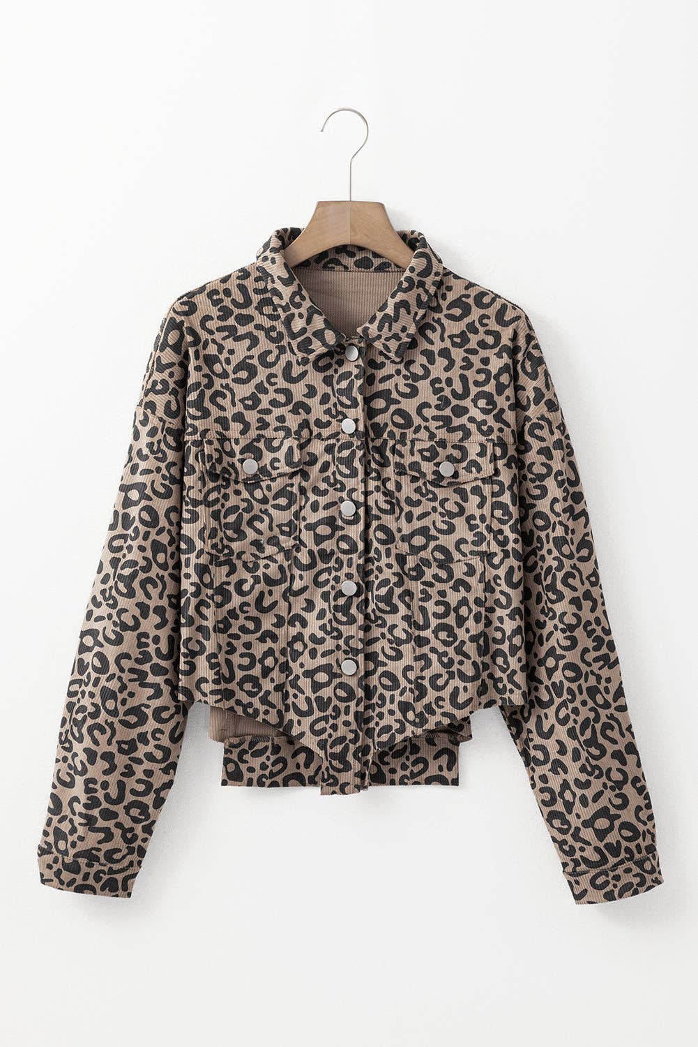 Leopard Corduroy Irregular Hem Jacket: Dark Khaki