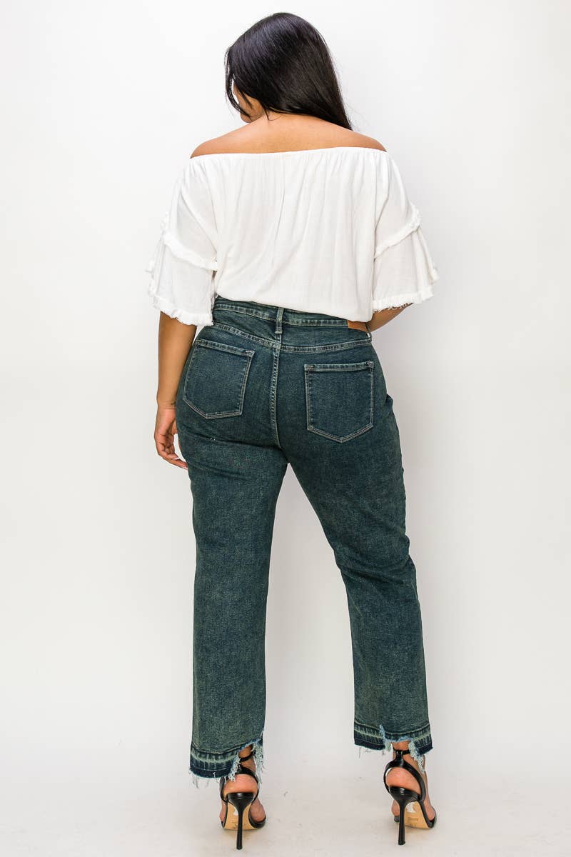 HIGH RISE STRETCH JEANS - BLEACH & OLIVE DYED