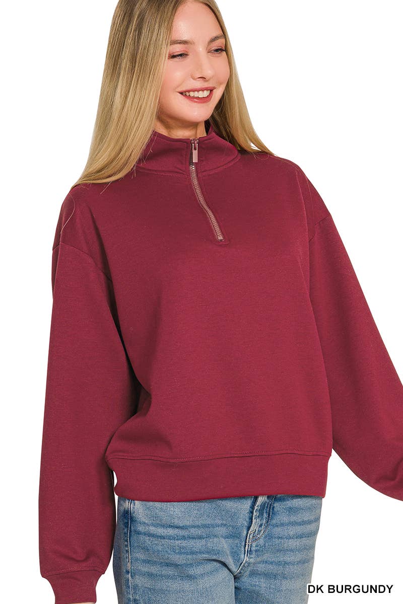 Scuba Half Zip Pullover Zenana: DK BURGUNDY
