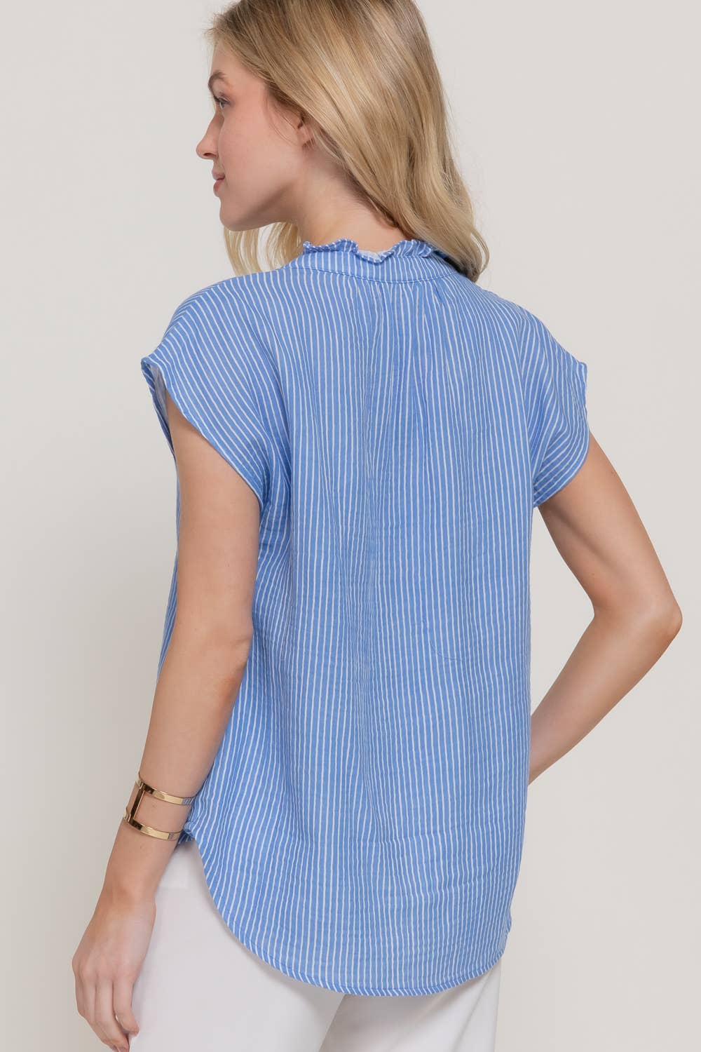 Short Sleeve Stripe Print Blouse