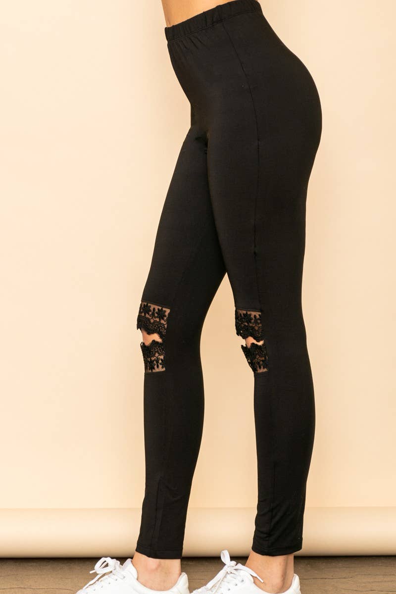 Lace Knee Detailed Super Soft  Leggings: Black