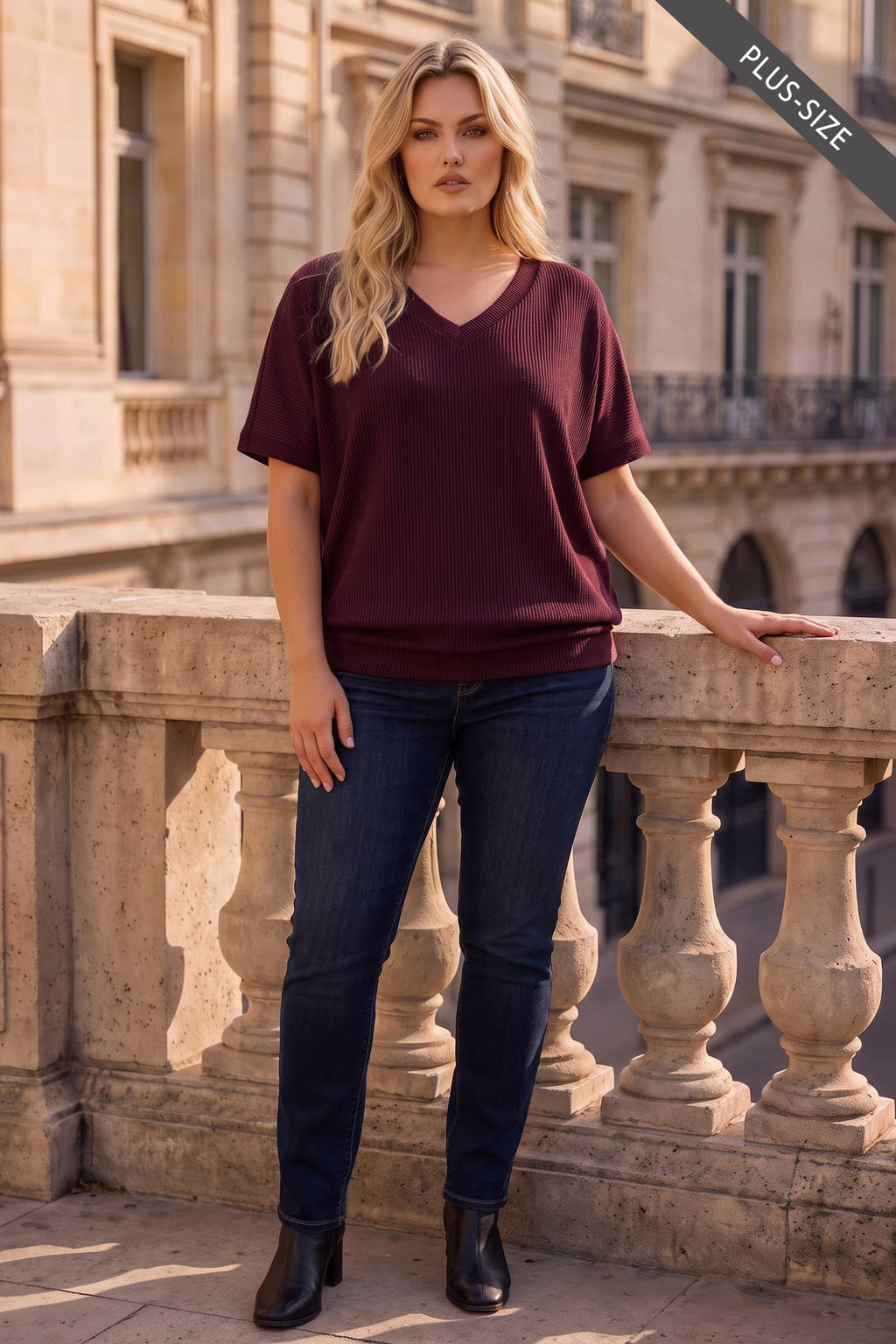 Curly Rib Oversized Ruched Top: WINE