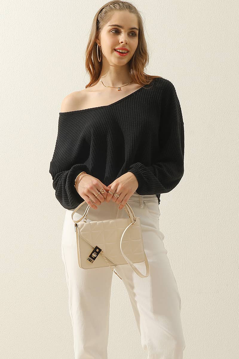 Long Sleeve Knit Top: Black