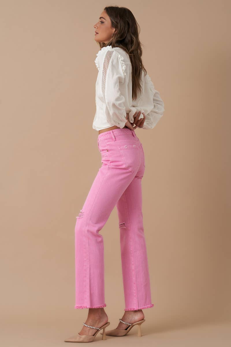 High Rise Straight Relaxed Pink Jeans