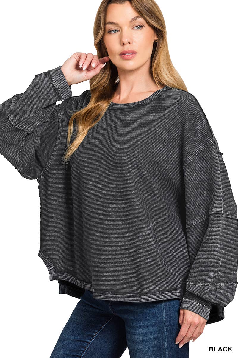 Acid Washed Double Ribbed Exposed Seam Pullover