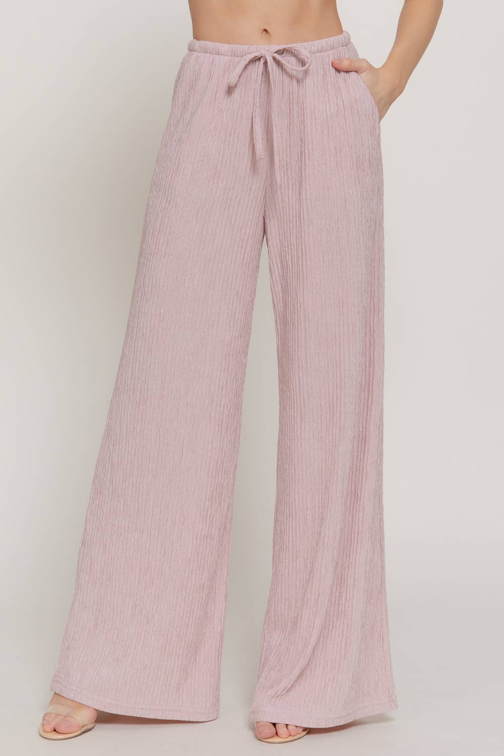 Crinkle Knit Long Pants: pale pink