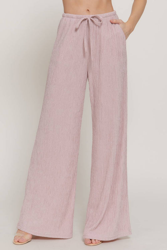 Crinkle Knit Long Pants: pale pink