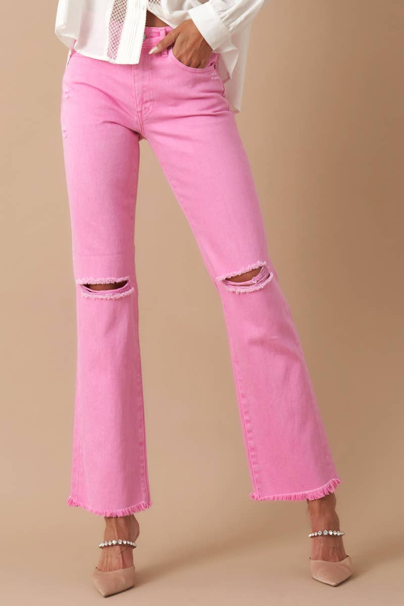 High Rise Straight Relaxed Pink Jeans