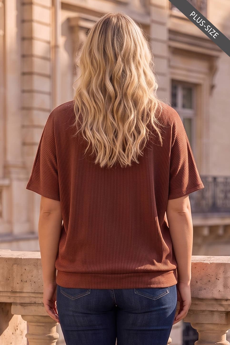 Curly Rib Oversized Ruched Top: RUST