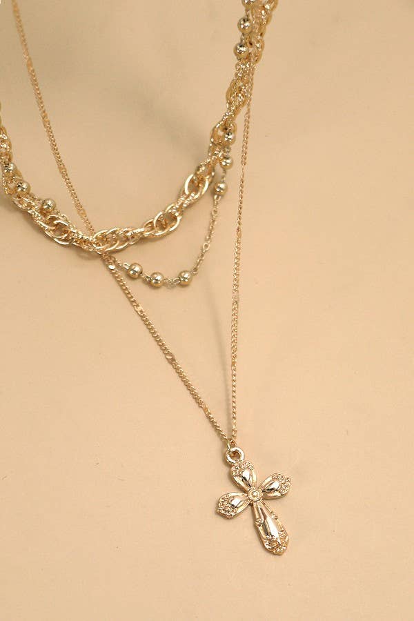 MULTILAYER CROSS PENDANT NECKLACE