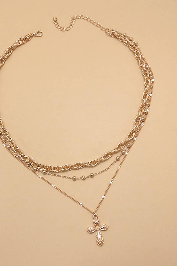 MULTILAYER CROSS PENDANT NECKLACE