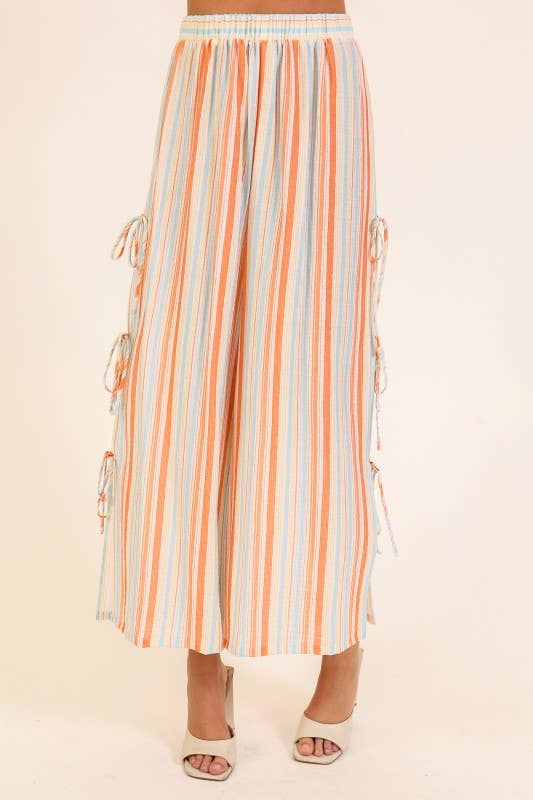Sunset Stripe Tie-Side Wide Leg Pants