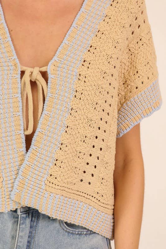 Coastal Breeze Tie-Front Knit Top: Taupe