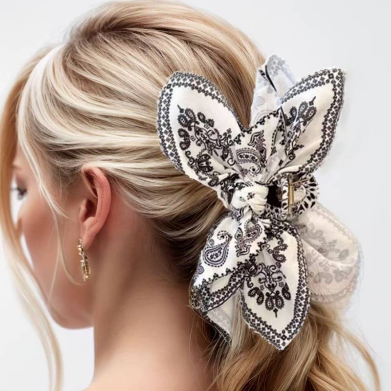 PAISLEY BOHO VINTAGE HAIR CLAW CLIPS: Black