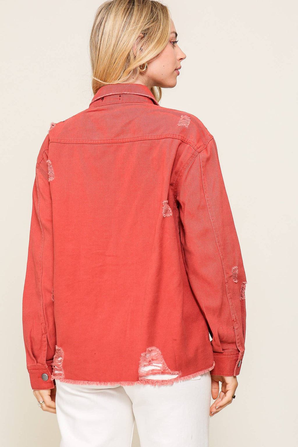 Distressed Oversized Denim Jacket :Mauve
