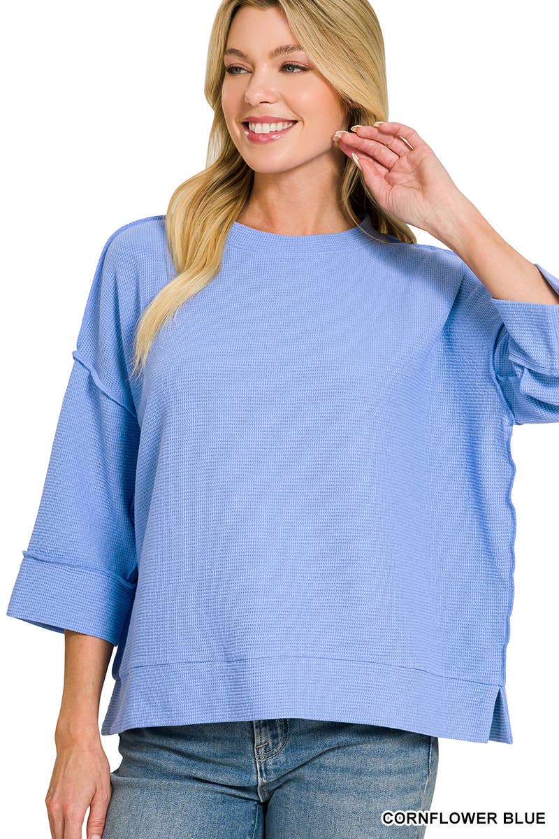 Double Knit 3/4 Sleeve Top -BLUE