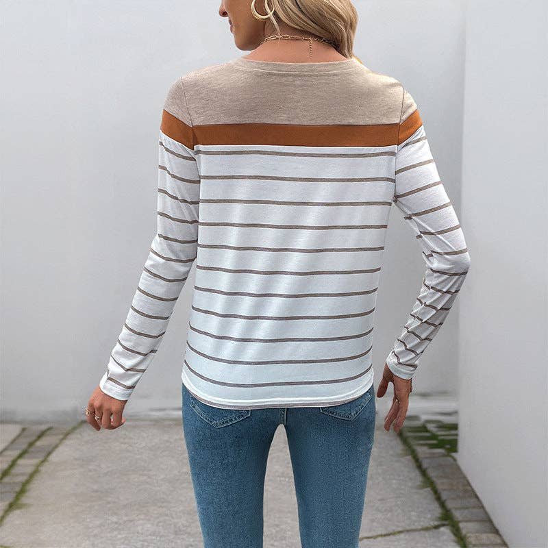 Colorblock Striped Crewneck Long Sleeve Knit Top