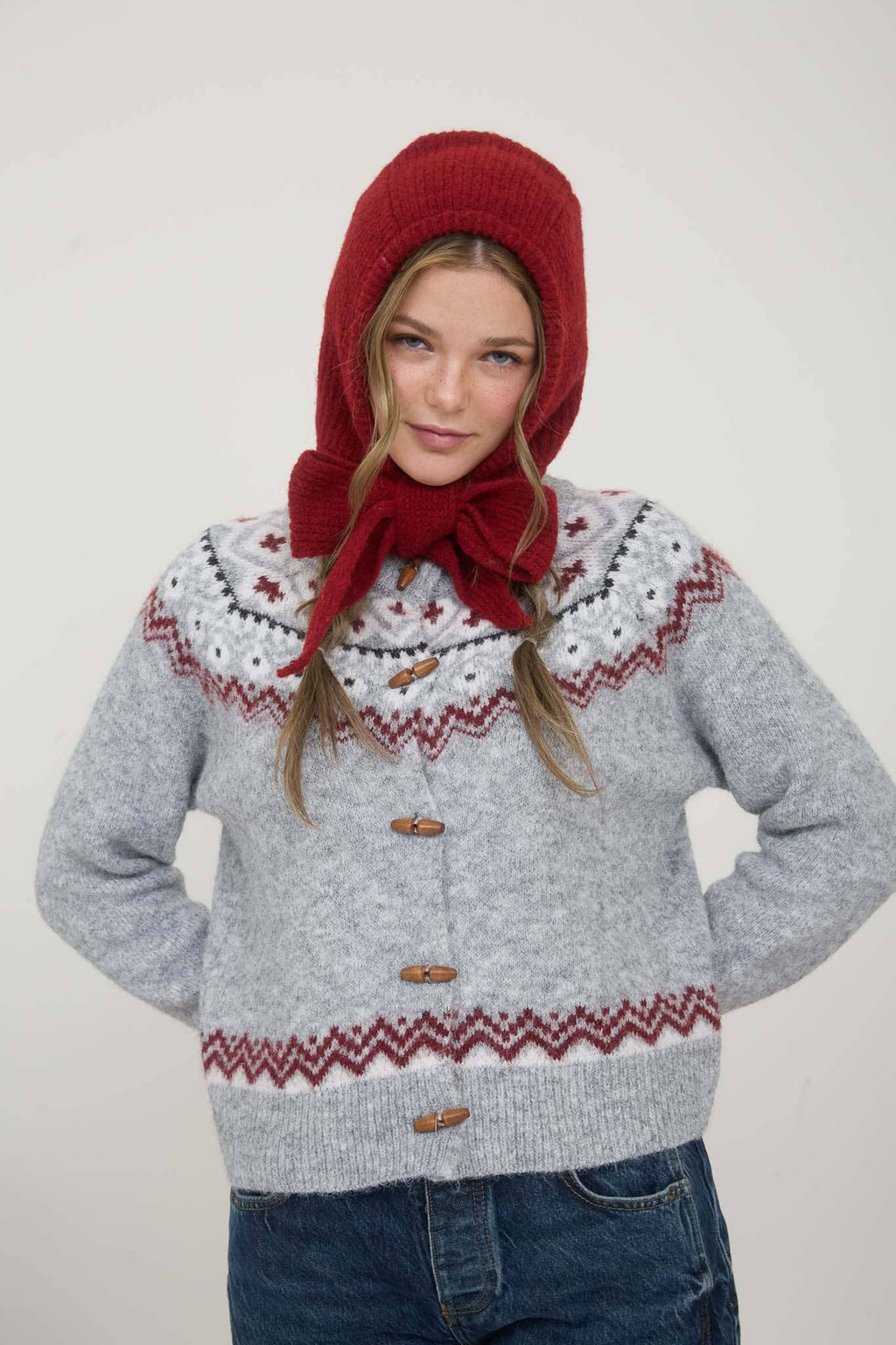 FAIRE ISLE TOGGLE BUTTON KNIT CARDIGAN SWEATER