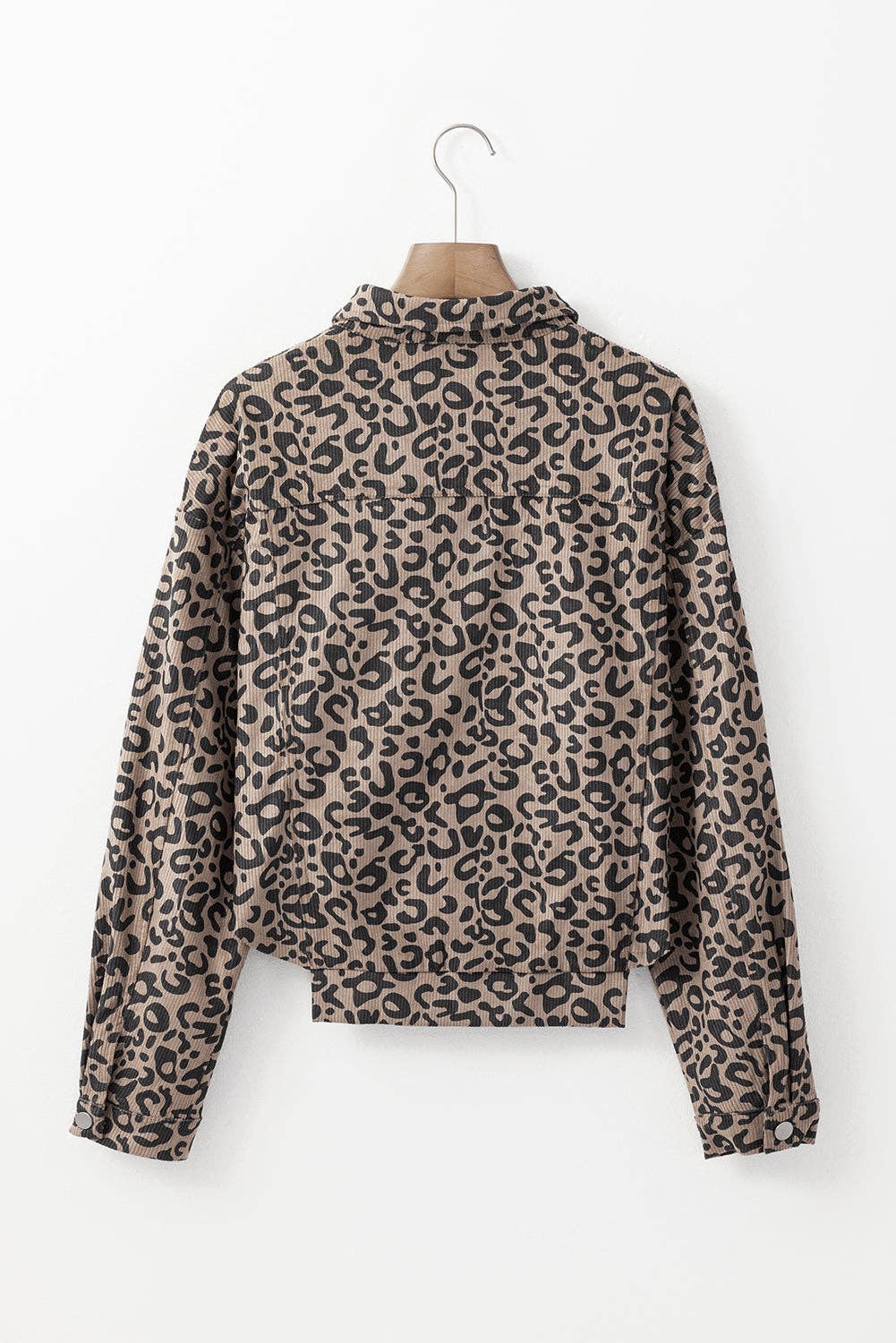 Leopard Corduroy Irregular Hem Jacket: Dark Khaki
