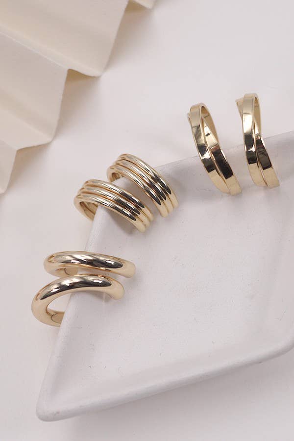 MULTI HOOP TRIO EARRINGS : Gold