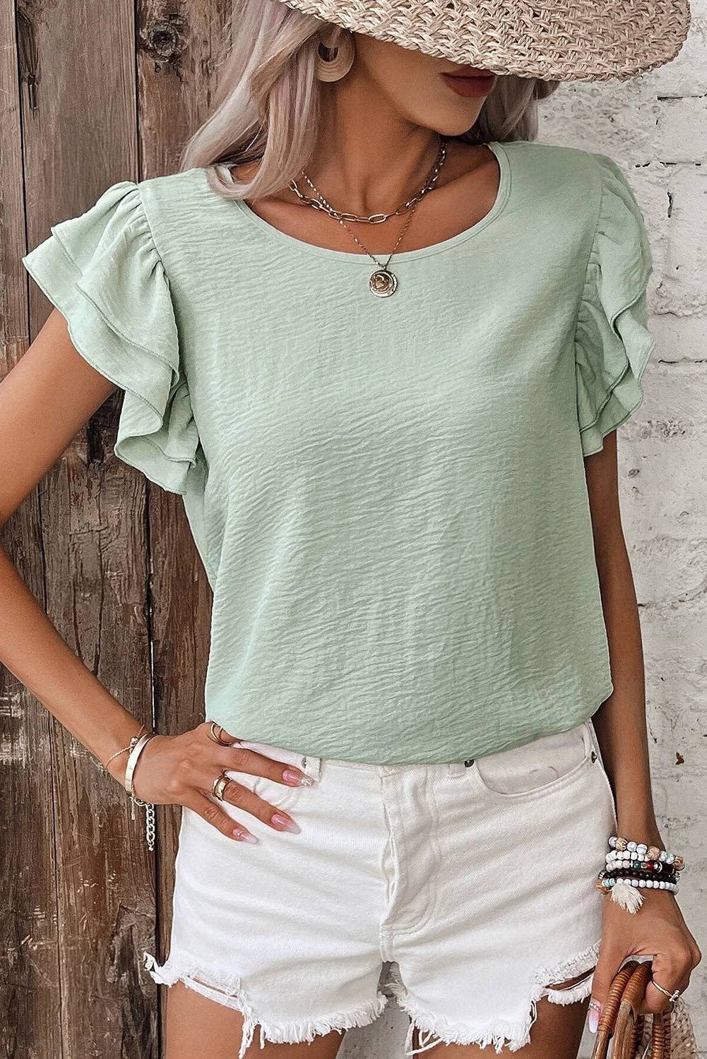 Ruffled Short Sleeve Casual Blouse