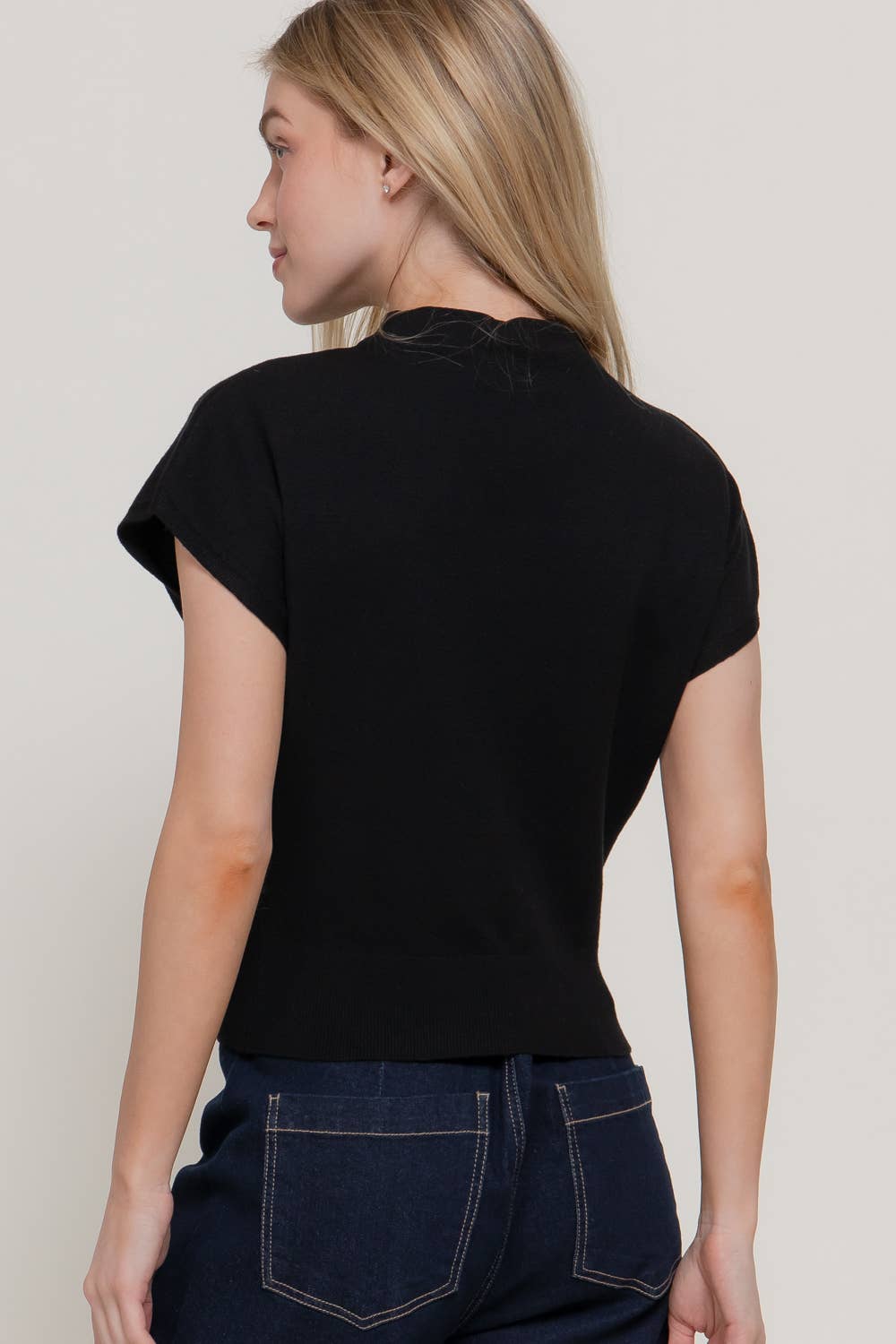 Cap Sleeve Mock Neck Sweater Top