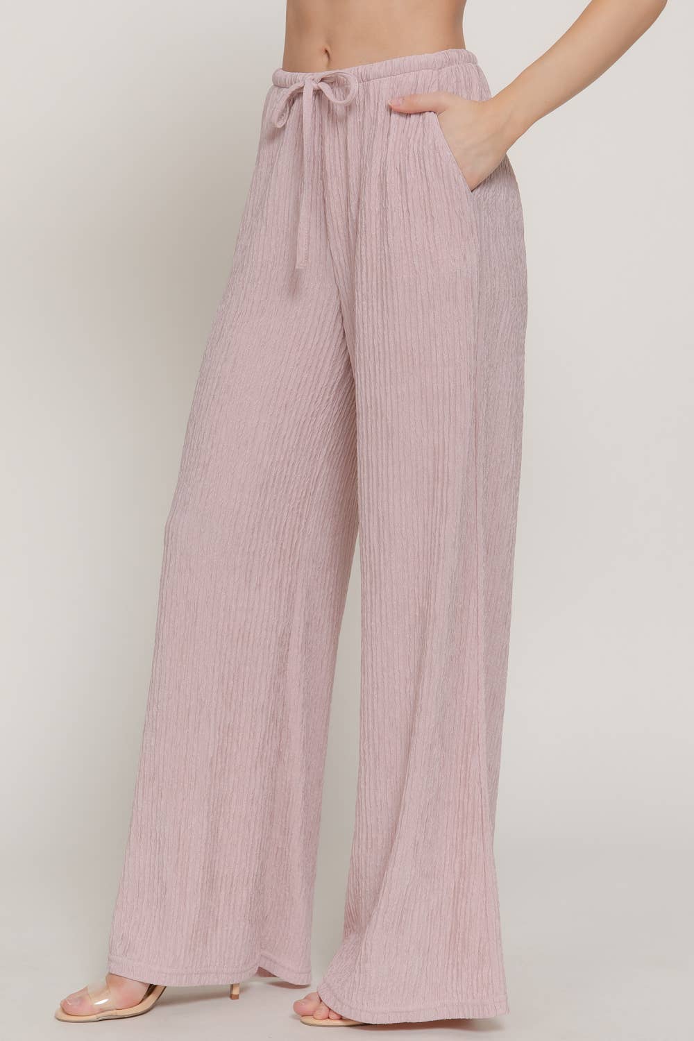 Crinkle Knit Long Pants: pale pink