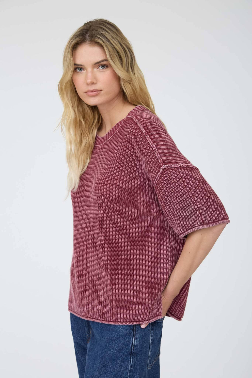 MINERAL WASHED RAW EDGE SWEATER