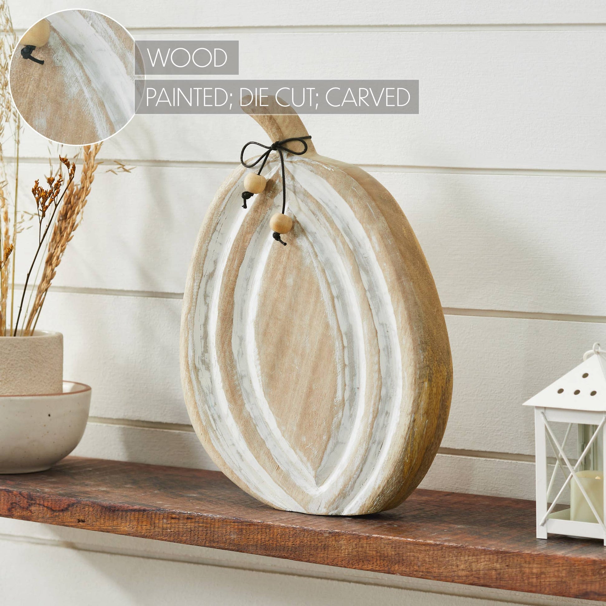 Wooden Mango Wood White Pumpkin Figurine Fall Decor 12"