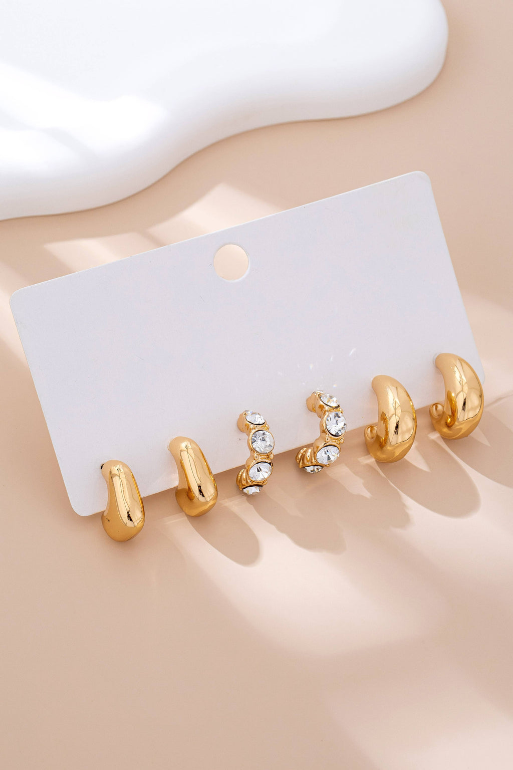 Rhinestone Geo Puffy Hoop Trio